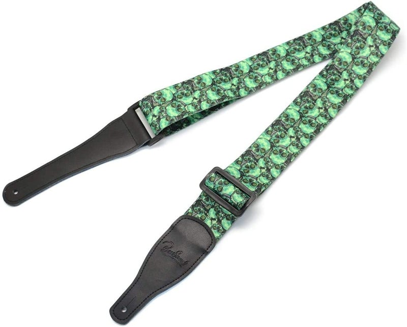 BestSounds Skull Guitar Strap & Genuine Leather Ends Guitar Shoulder Strap,Suitable For Bass, Electric & Acoustic Guitars (Skull Green) - Image 4